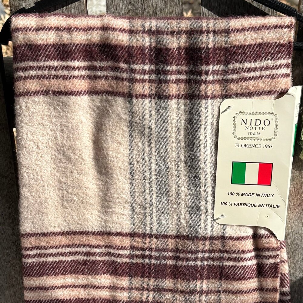 NEW NIDO Notte Fringe Plaid Blanket Throw 51" x 67" Tartan Plaid Multi